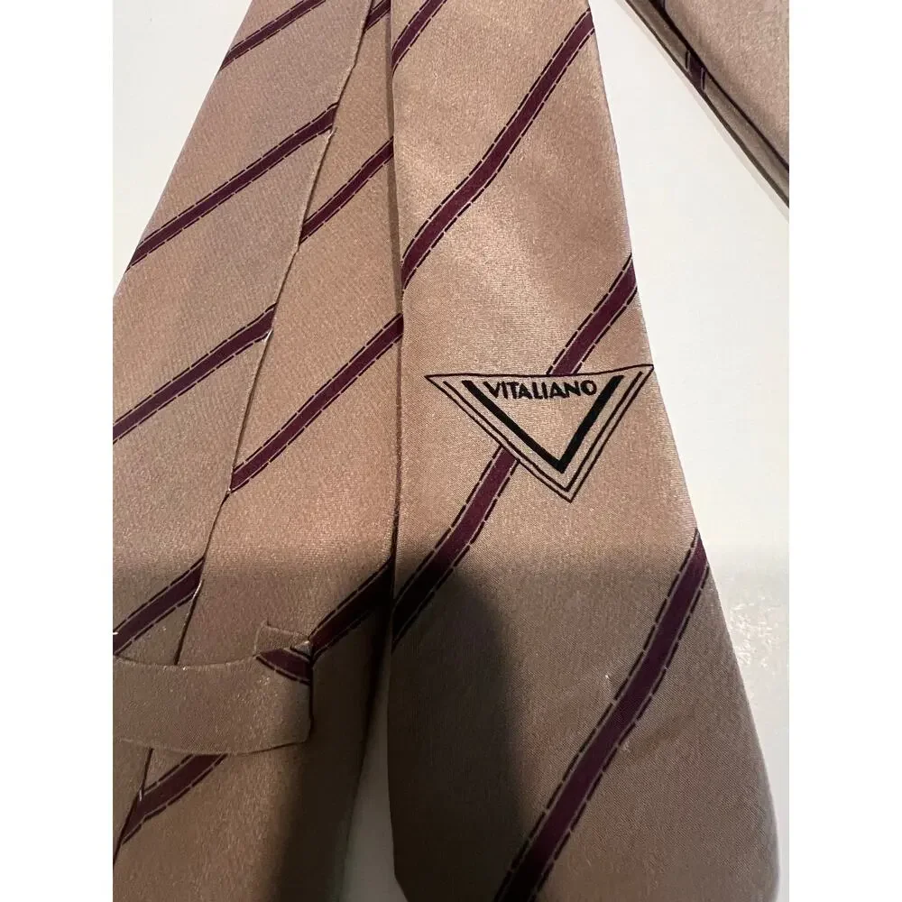 Vintage Vitaliano Pancaldi Men's Silk Bespoke Necktie Brown Maroon Stripes JL